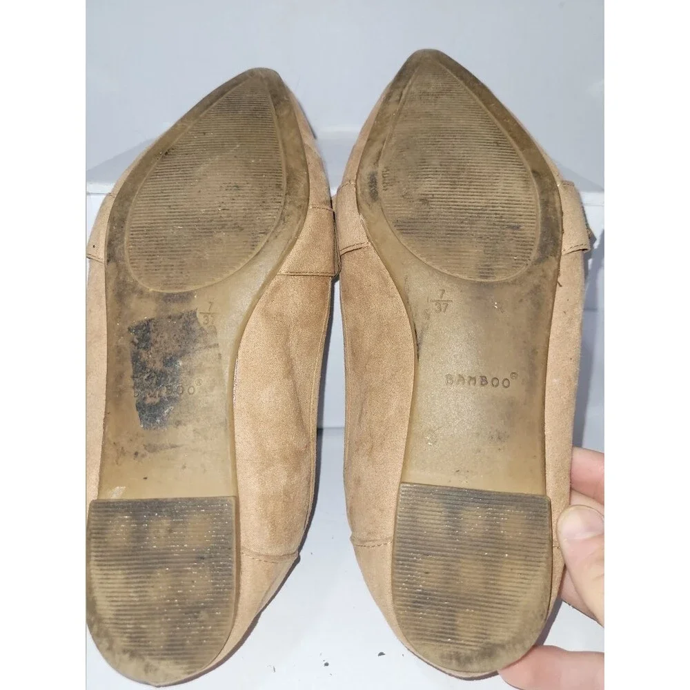 Bamboo Size 7 Women’s Pointed Toe Knot Detail Flats - Brown / Tan